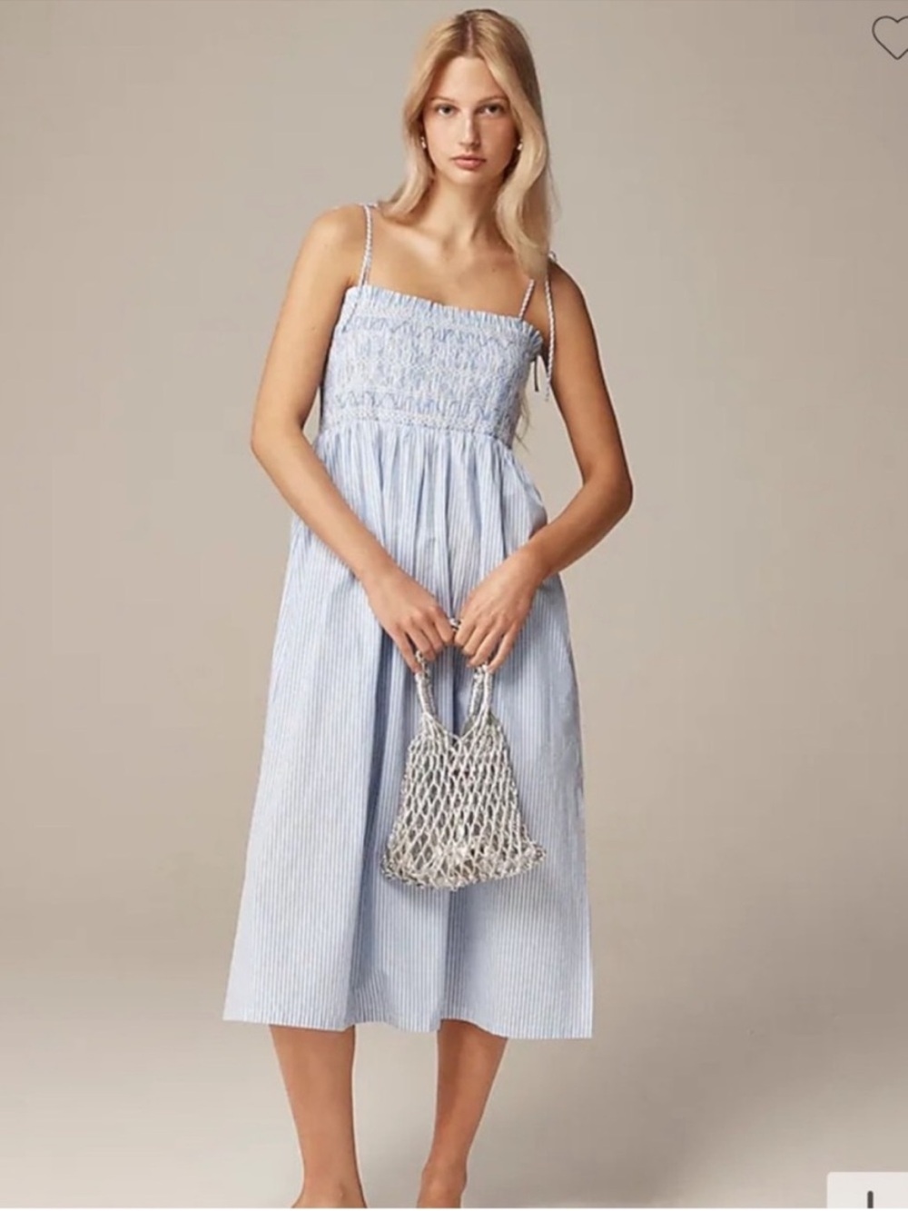 J. Crew Paloma Dress Striped Cotton Poplin Smocked Bodice Blue White Size S